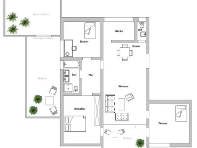 Vermietete 4 ½-Zi-ETW, Rheinblick, beliebte Lage Waldshut-Haspel, grosser Blk. + Terrasse, Grst, Fenster und innen erneuert